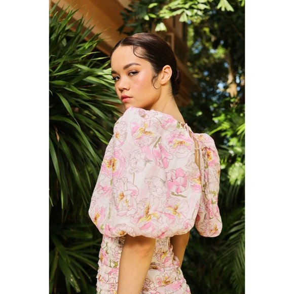 SAU LEE Posey Mini Dress Multi Floral Blue Balloon Sleeve Party 6 NWT $450 - Picture 5 of 10